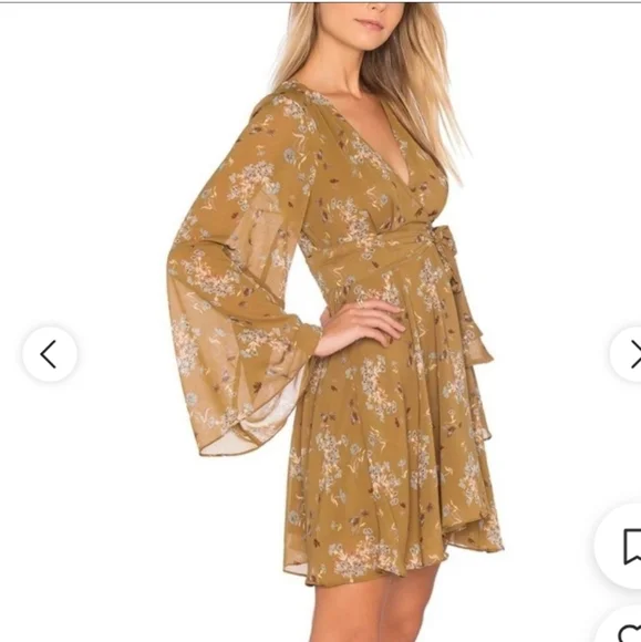 Free People Lilou Toffee Floral Bell Sleeve Dress Sx XS - Picture 3 of 11